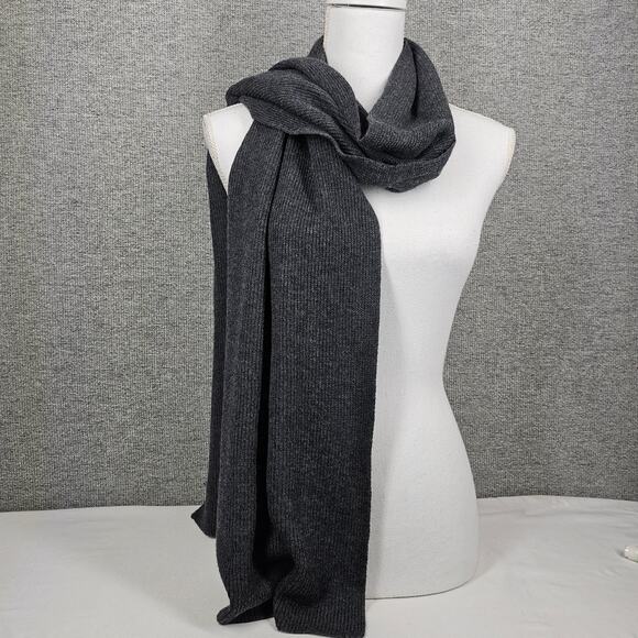 JIUJI 100% WOOL RIBBED KNIT SCARF – DARK GRAY – LUXURY TEXTURE – UNISEX - Picture 2 of 7